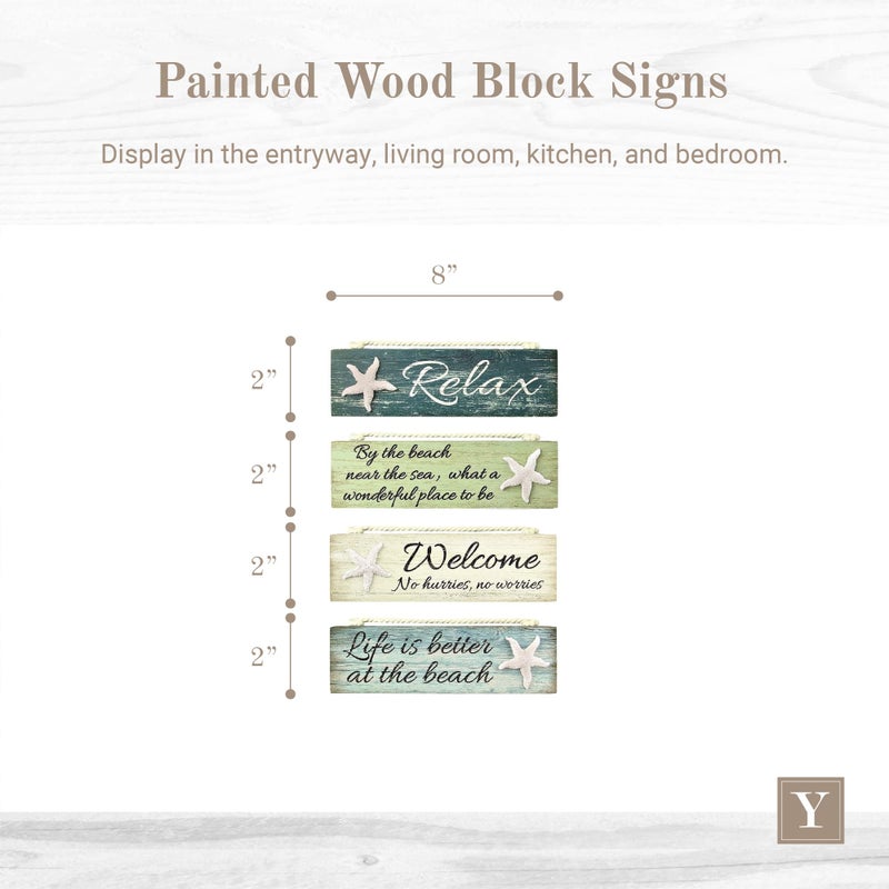 Young's Inc. Wood Nautical Block Signs - 8'' L x 2'' H - Beach Accessories - Wood Wall Art - Set of 4 - Image 2